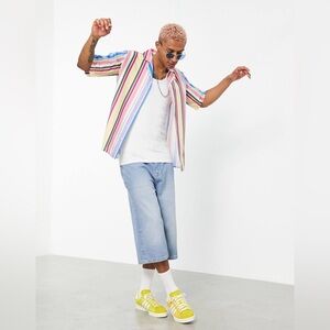 Vintage Supply Men’s Retro stripe revere co-ord shirt in multi Size Medium